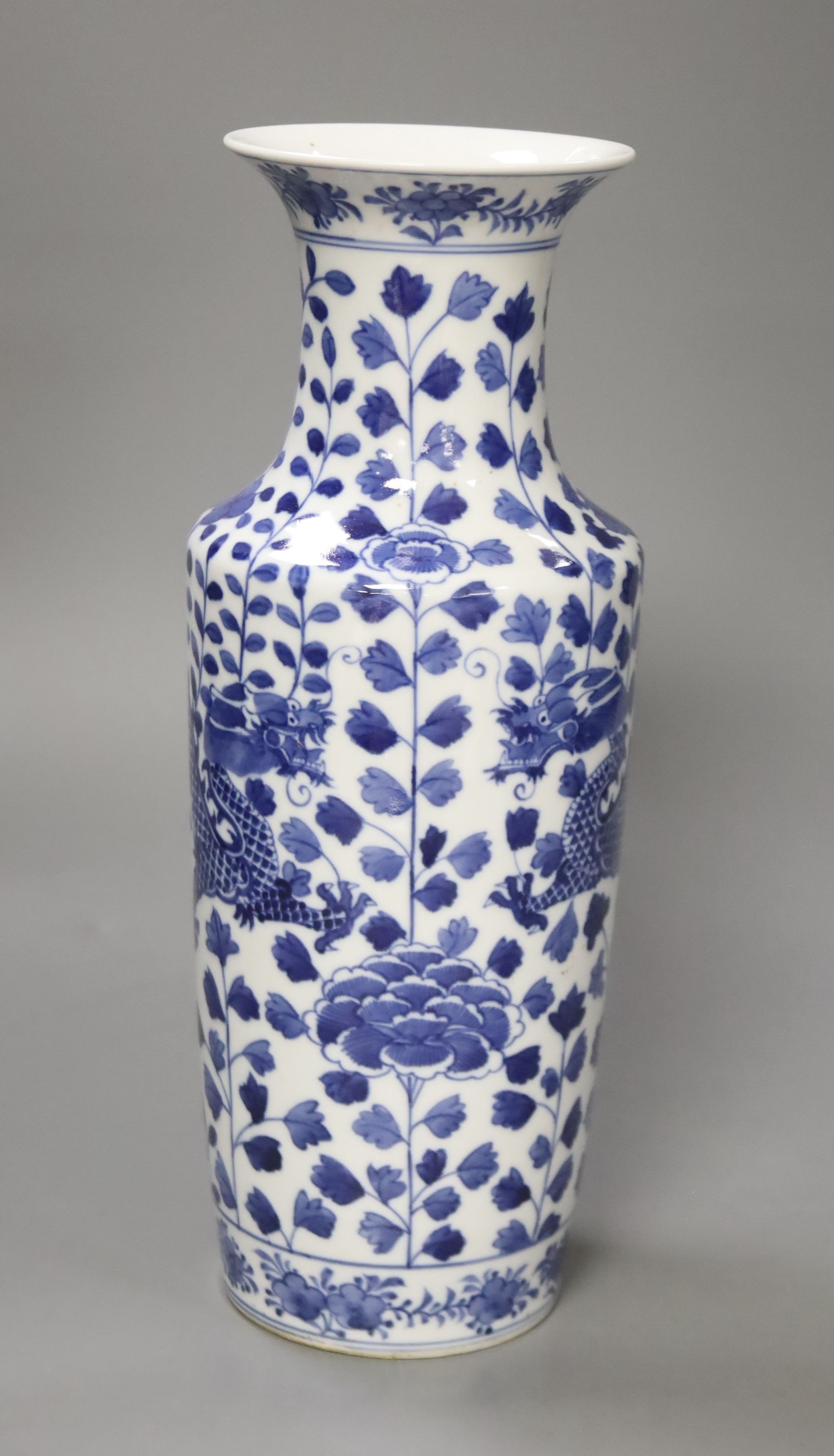 A Chinese blue and white dragon vase, height 30cm